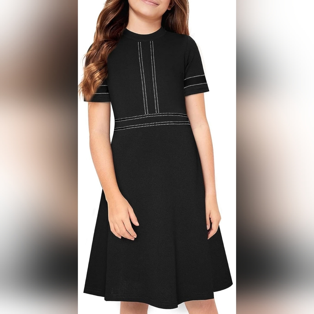 Kilottor Girls Crew Neck Casual A-Line Swing Dress
